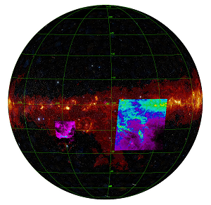 La région du ciel couverte par les images Planck est montrée sur une vue de la moitié du ciel